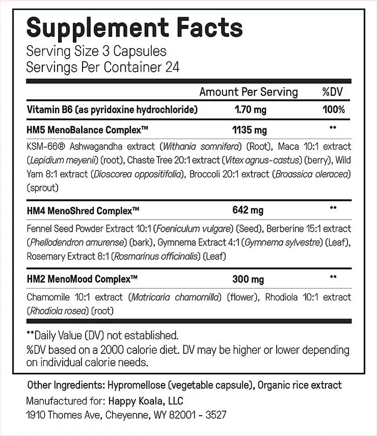 Hormone Harmony supplement facts panel